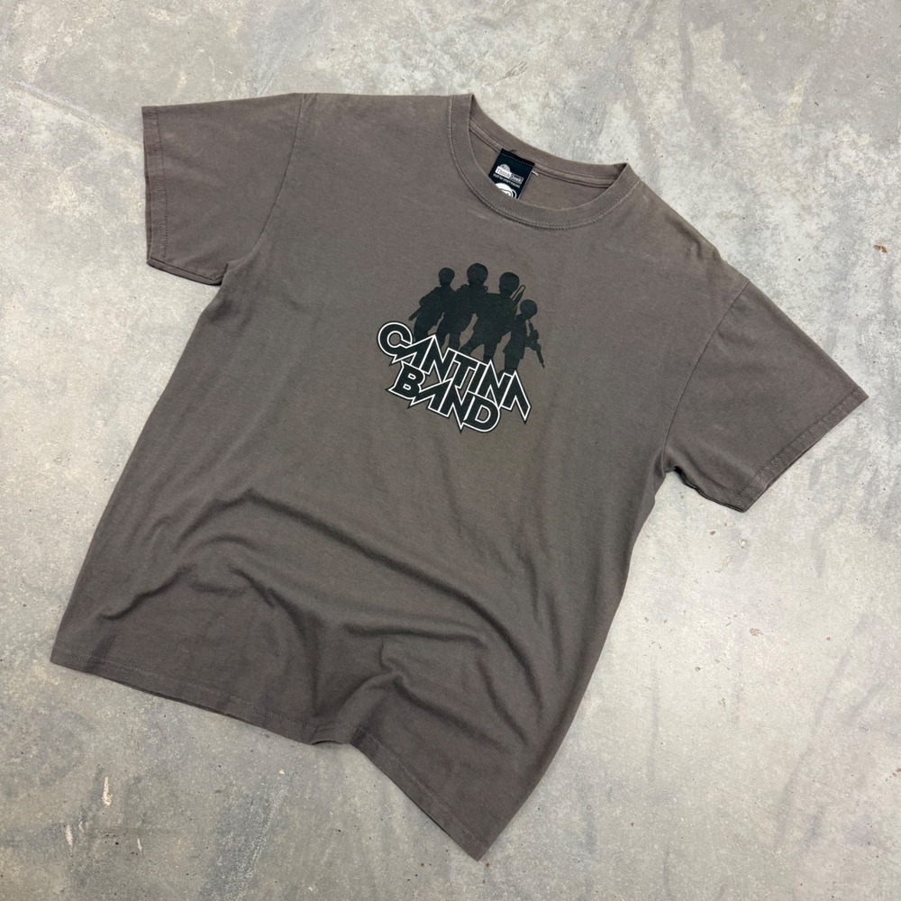 Y2K Mens ThinkGeek Cantina Band Graphic T-Shirt Star Wars Parody Gray Medium